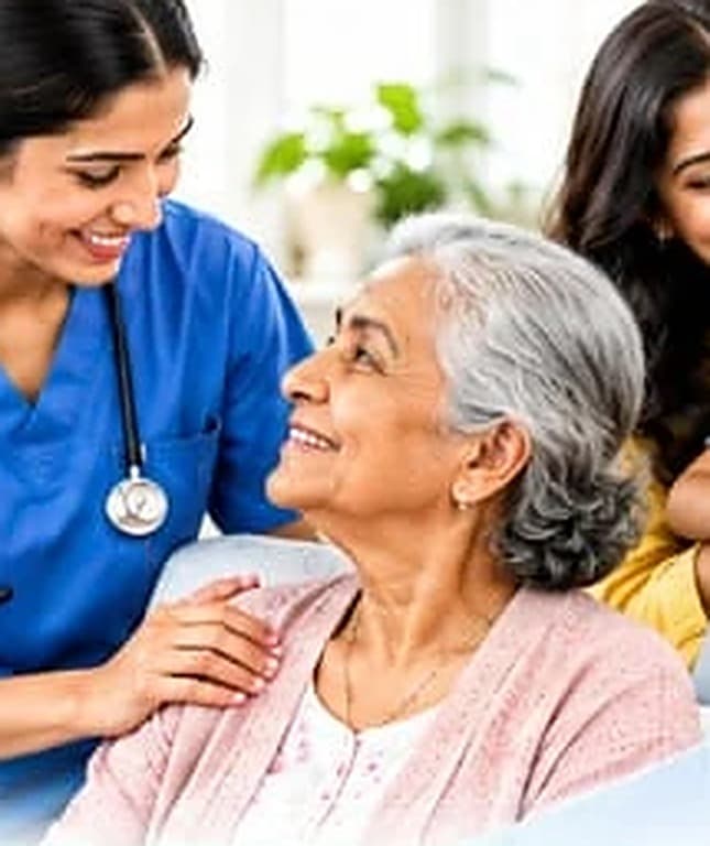 A caregiver spending time with an elderly person